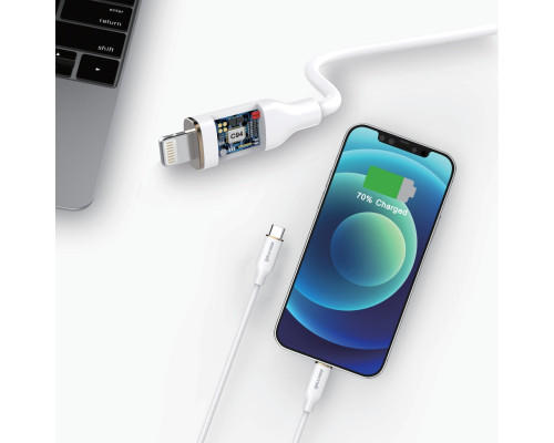 Кабель Senteo Silicone SL-02 PD 3.0 Type-C to Lightning MFI Certificate CE White