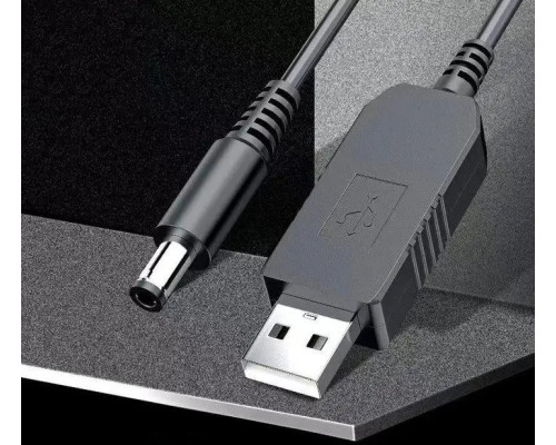 Кабель для роутера з перетворювачем на 12V, DC 2.1x5.5mm, USB 5V-12V, 1m, Black