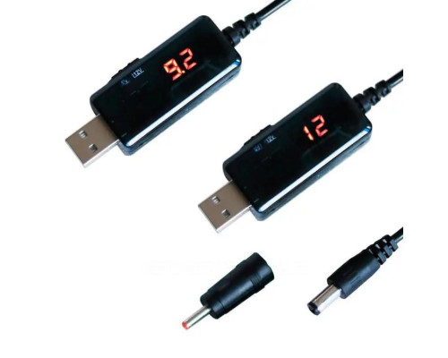 Кабель для роутера USB, DC, 5V-9V чи 12V, 0.85m, Black